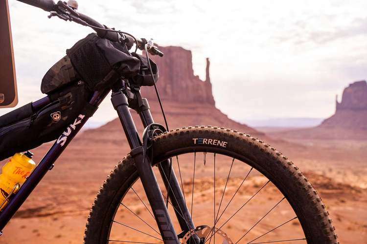 A photo of a mountain bike in Monument Valley, Arizona